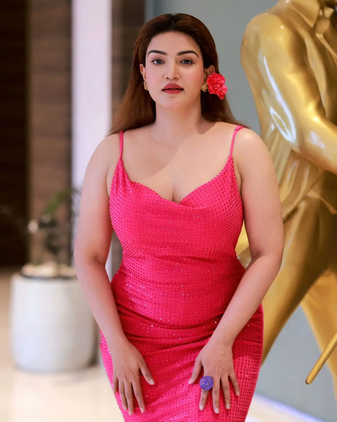 Honey Rose In Long Pink Gown